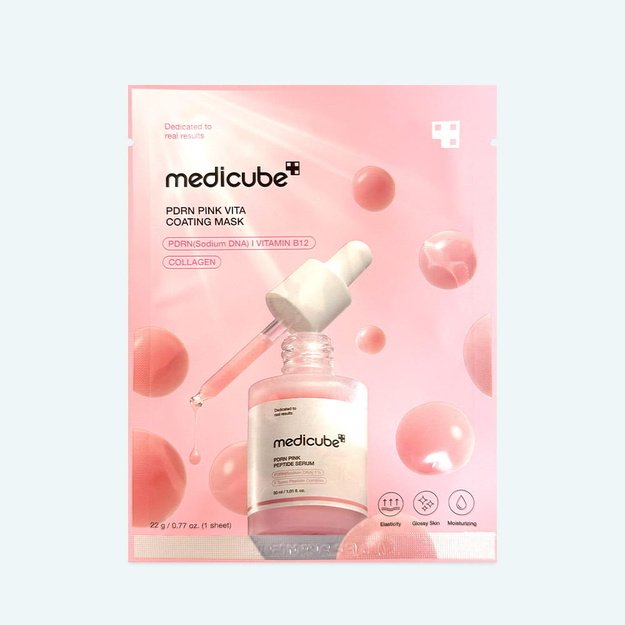 medicube "PDRN Pink Vita Coating" veido kaukė