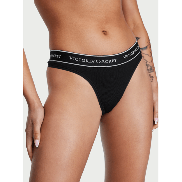 Victoria's Secret "Logo Black Thong" kelnaitės 1