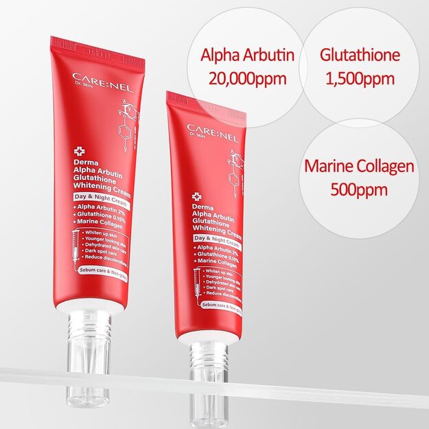 CARE:NEL "Derma Alpha Arbutin Glutathione Whitening" skaistinamasis veido kremas
