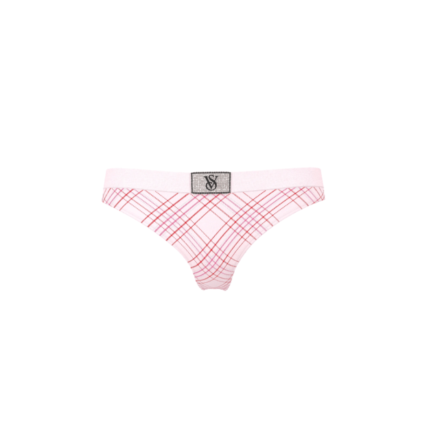 Victoria's Secret "Logo Shine Pink Plaid Thong" kelnaitės 2