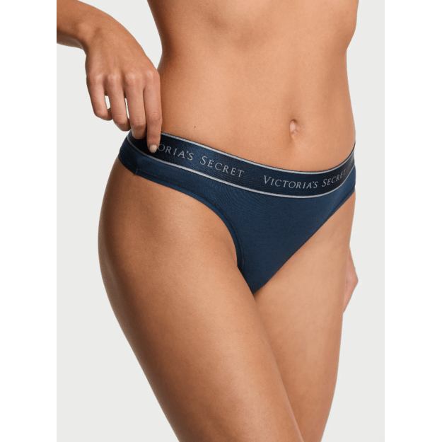 Victoria's Secret "Logo Dress Blues Thong" kelnaitės