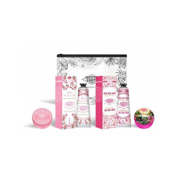 Institut Karite Paris "Black Satin Zip Pouch Rose Mlle" rinkinys