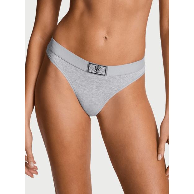 Victoria's Secret "Logo Shine Grey Thong" kelnaitės